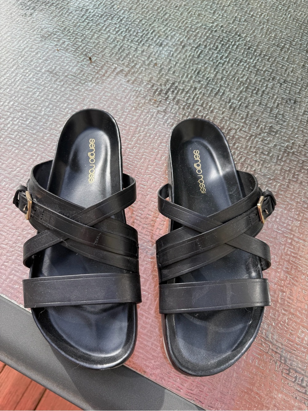 Sergio Rossi Men’s Black Leather Strappy Flat Sandals Made in Italy Sz 42 / US 9
